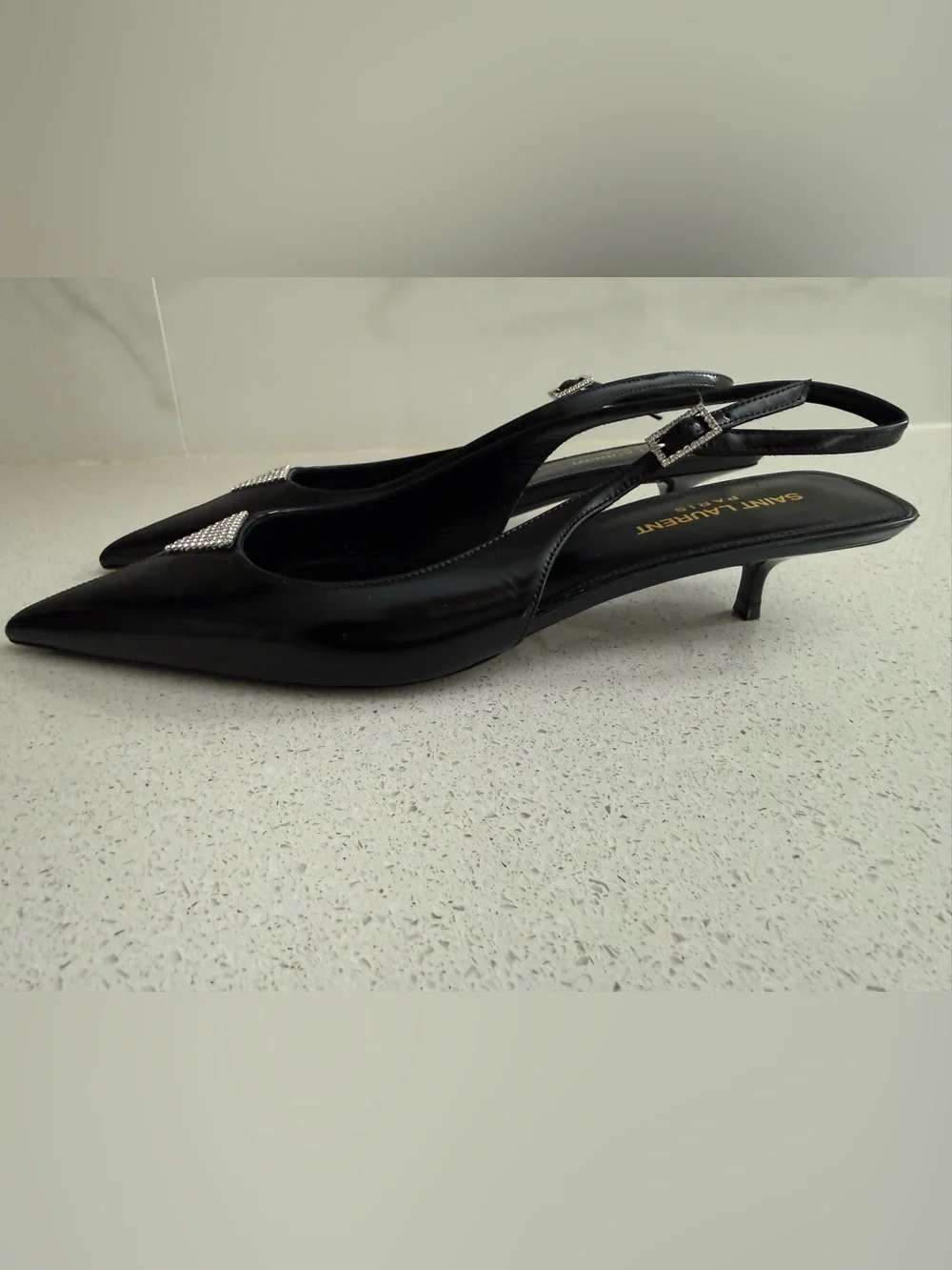 Saint Laurent Cherish Kitten Heel Black Leather Slingback EU 38.5 US 8.5 - Picture 6 of 12